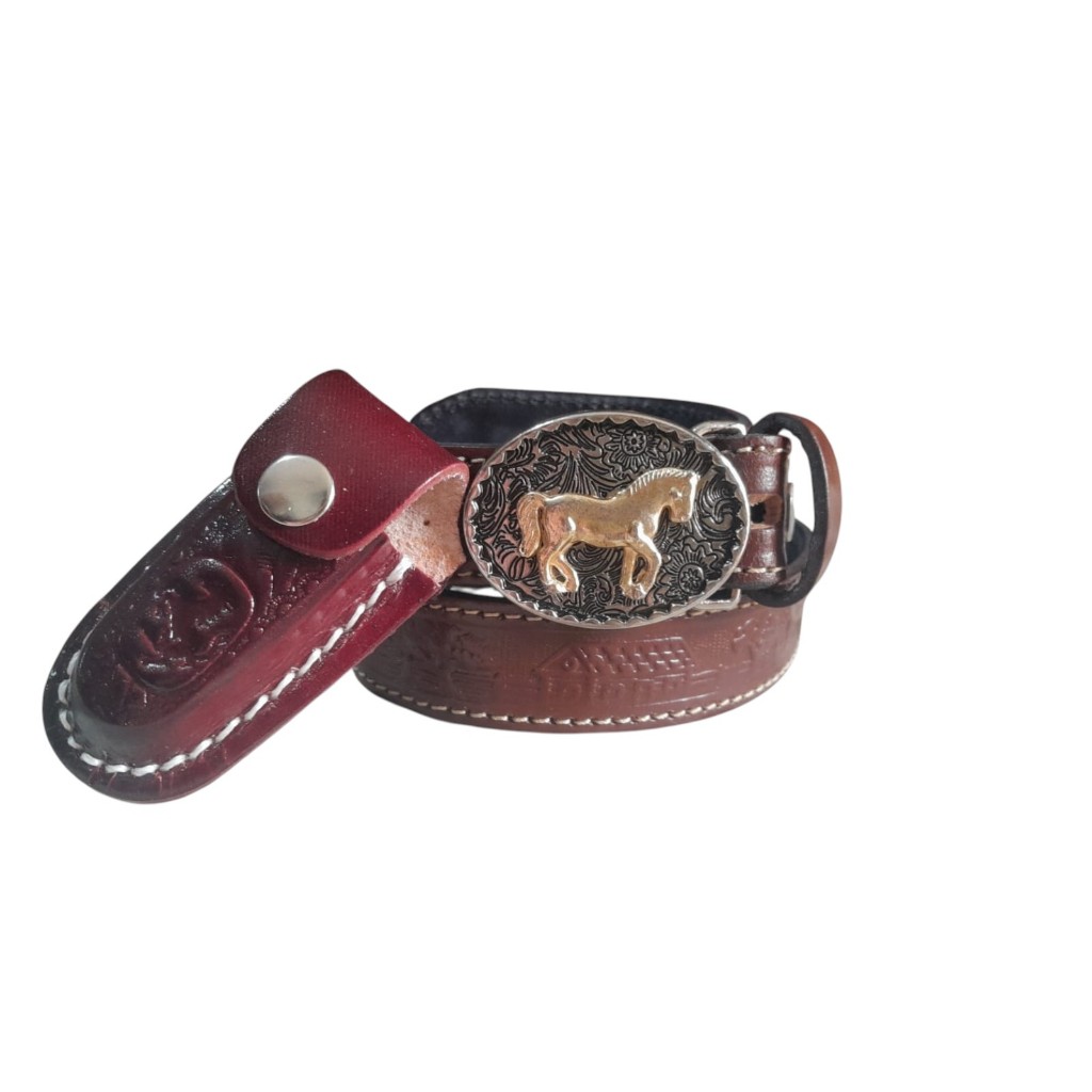 Cinto e Bainha Infantil em Couro Legítimo com Fiv