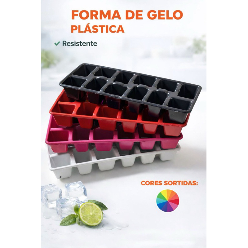 Kit Forma de Gelo Plástica 12 Cavidades  5, 10 ou