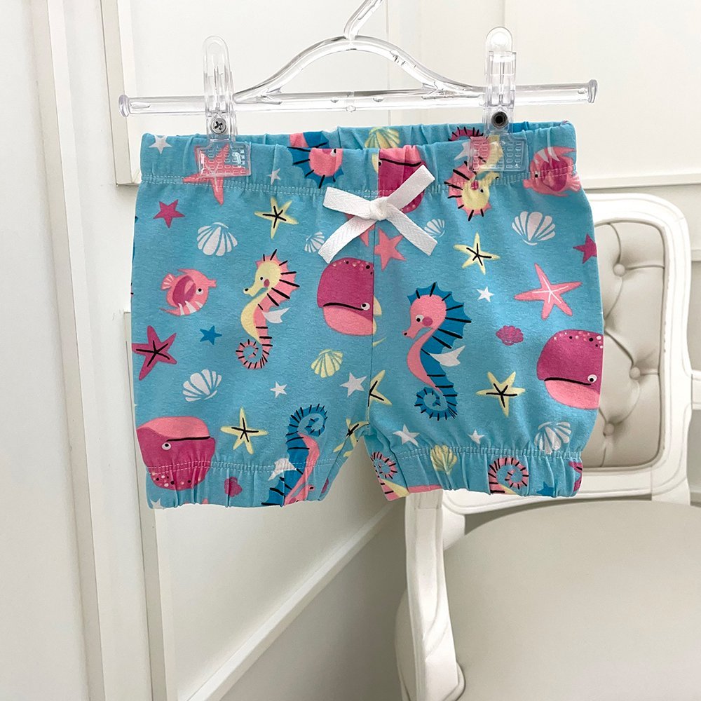 Shorts Infantil Bebê Estampando Azul Mar Peixes