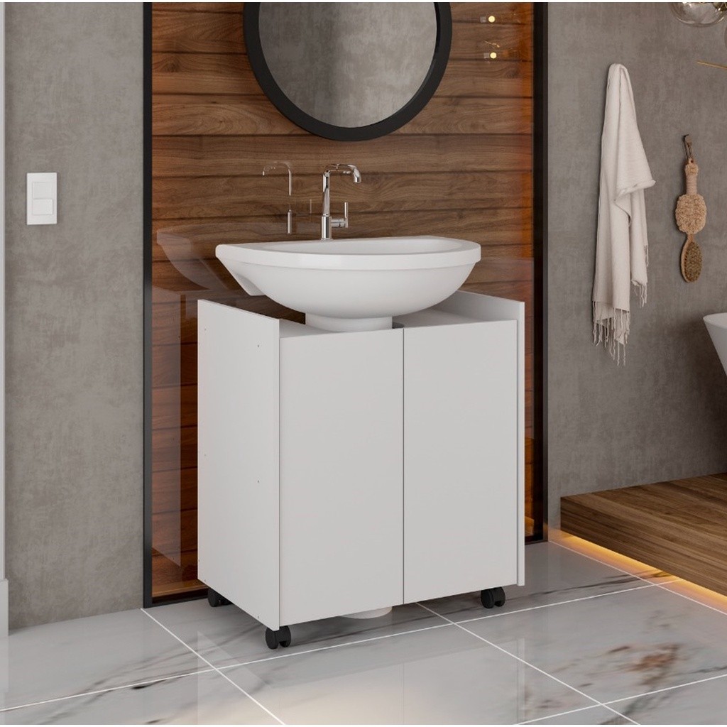 Gabinete Armário Banheiro Pia De Coluna Branco