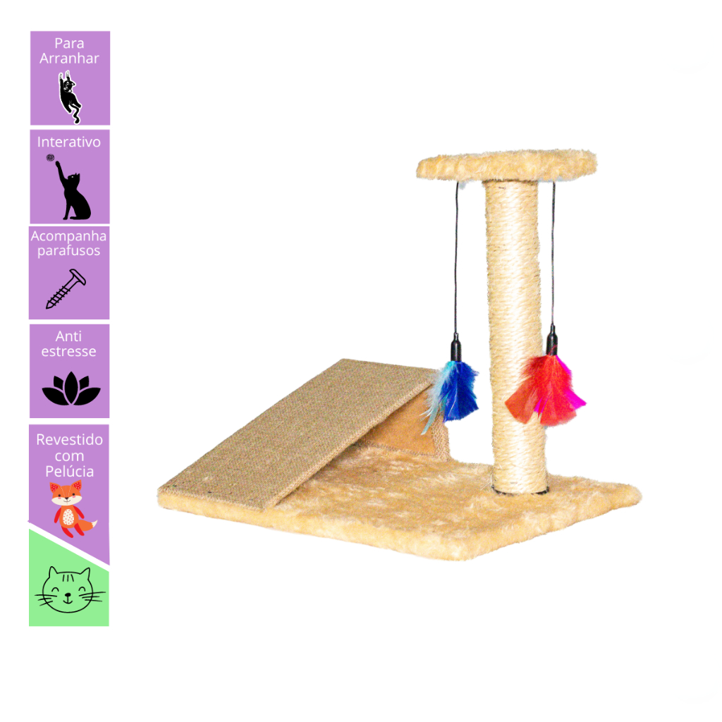 Brinquedo para Gato Arranhador com Pena e Rampa Po