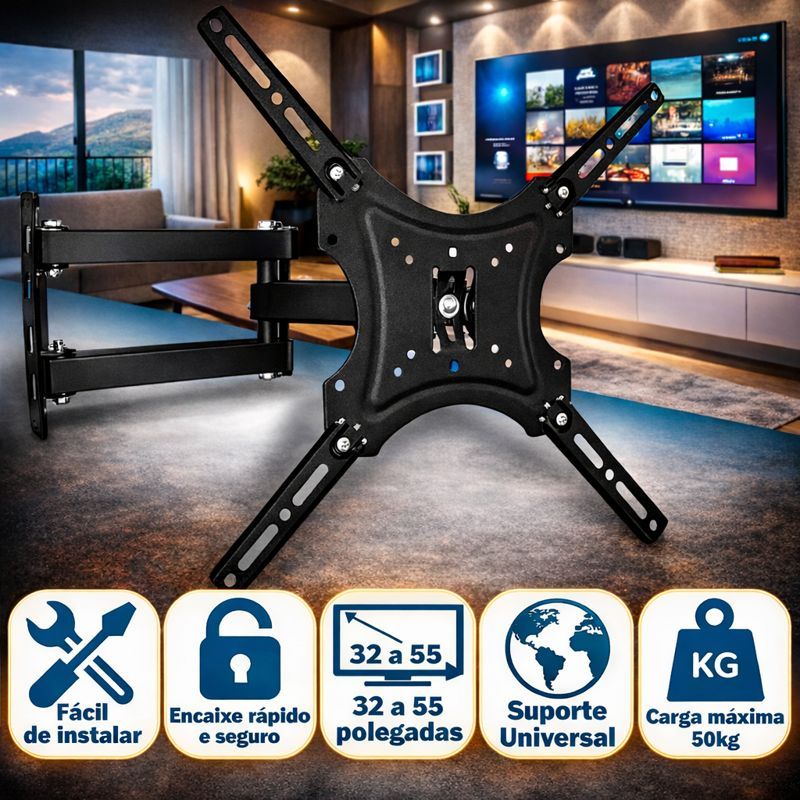 Suporte de Parede Articulado Reforçado p/ TV 32 a