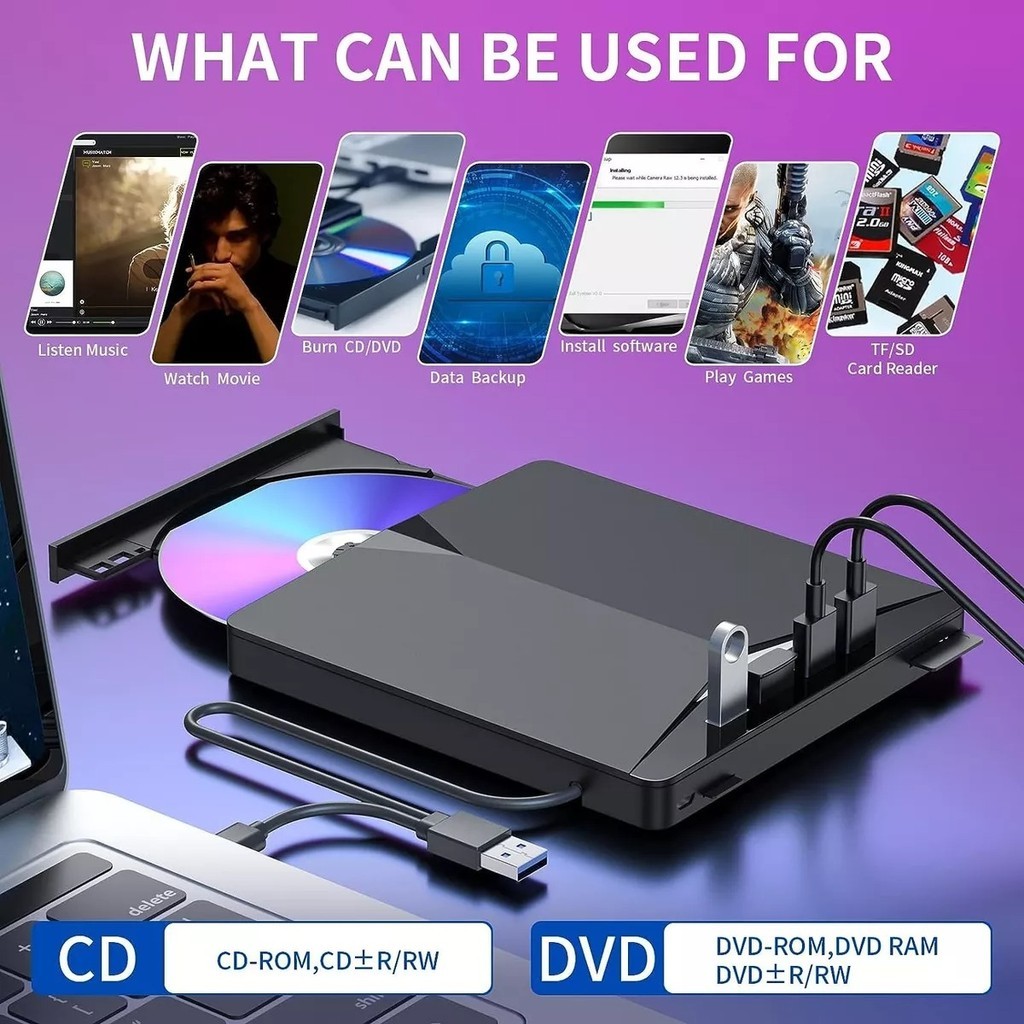 7-Em-1 USB 3.0 Tipo C Externo CD RW DVD Unidades �