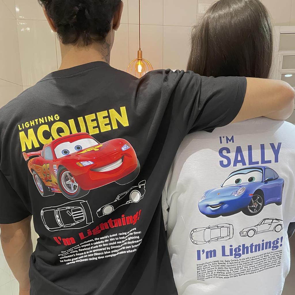 Kit Camiseta Casal Carros Relâmpago Mcqueen e Sal