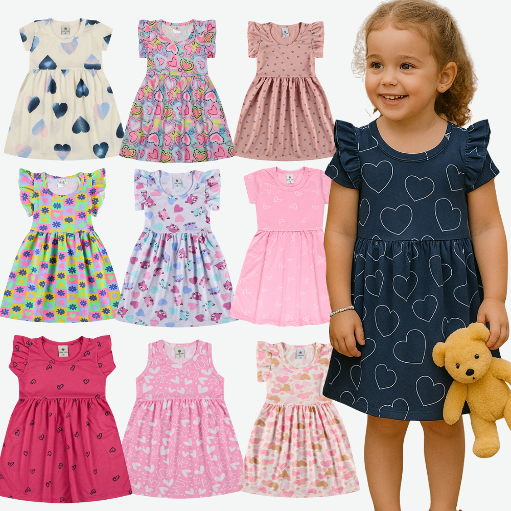 Kit Vestido Infantil Menina com até 6 Peças  Tam