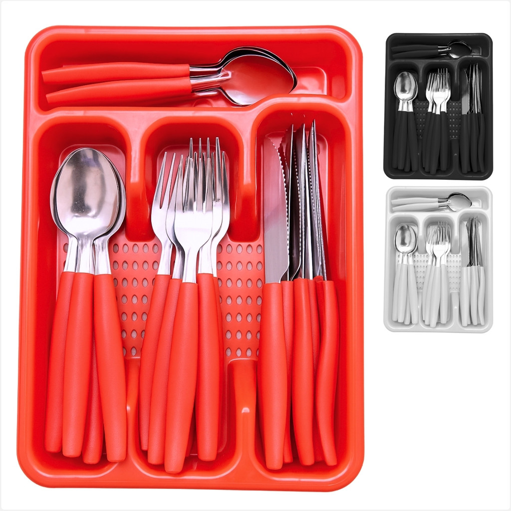 Talheres 24 Pecas Com Cabo Colorido E Porta Talher