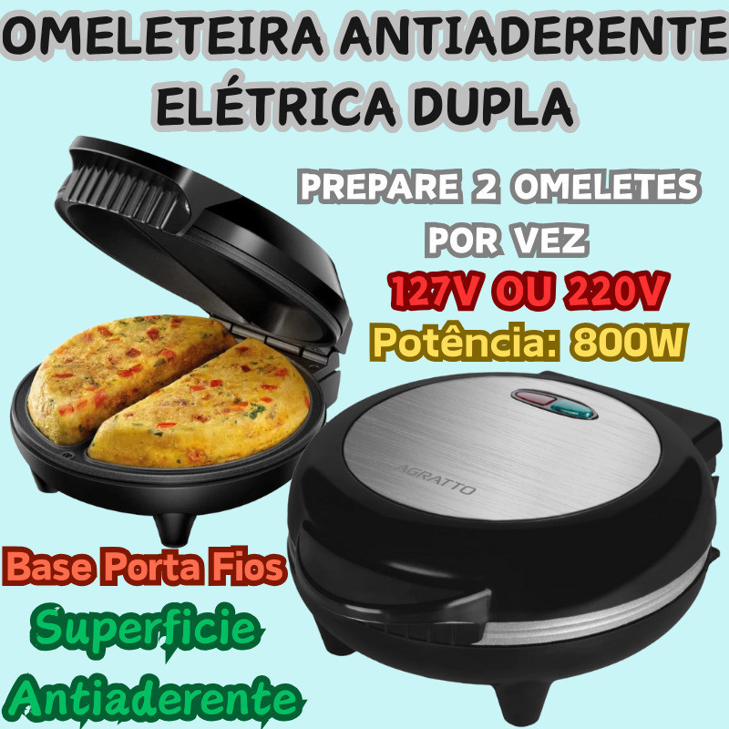 Omeleteira Antiaderente Elétrica Dupla 800W Acaba