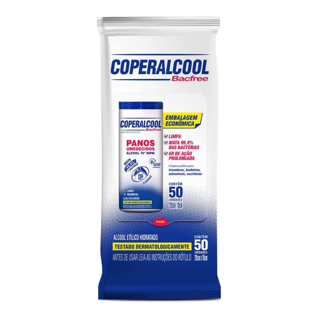 Lenços Umedecidos Coperalcool Bacfree 50un 70° C