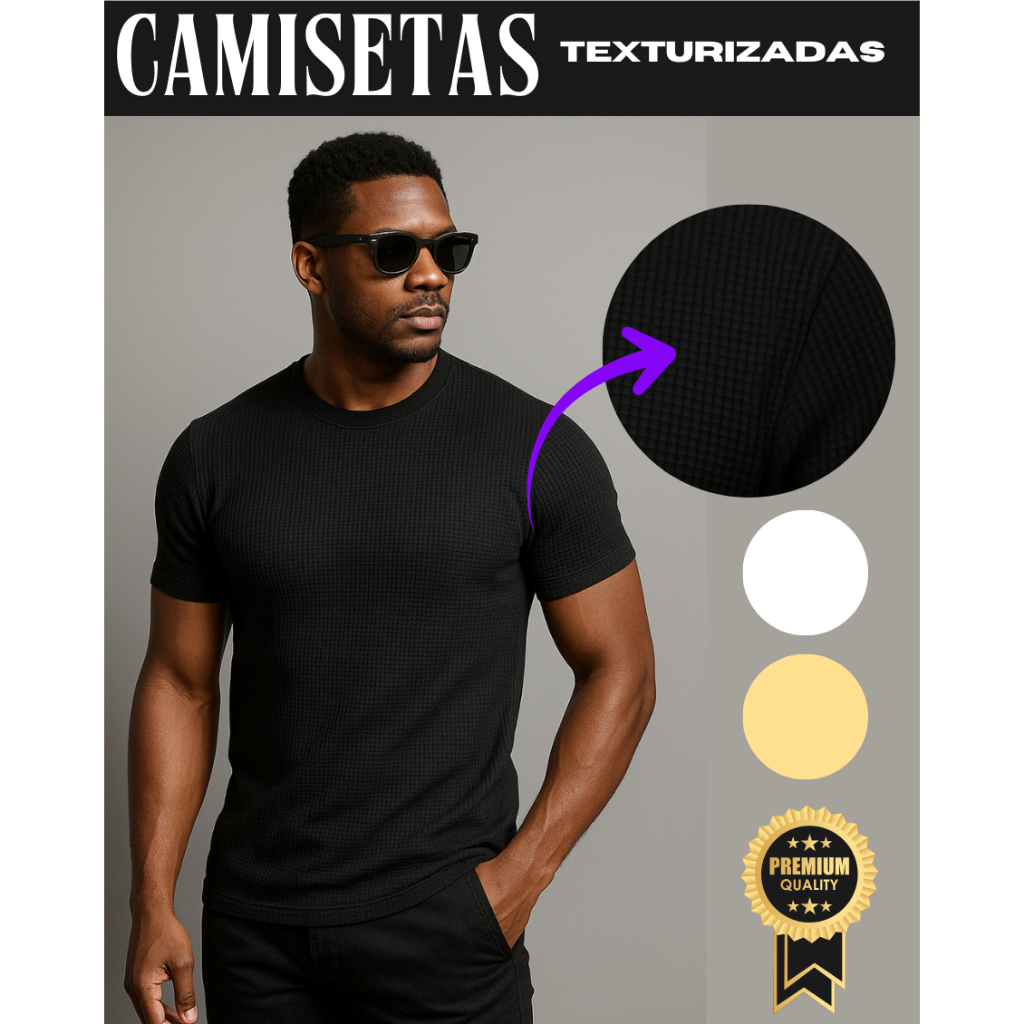 Camiseta Texturizada Casual Básica Reta Texturiza
