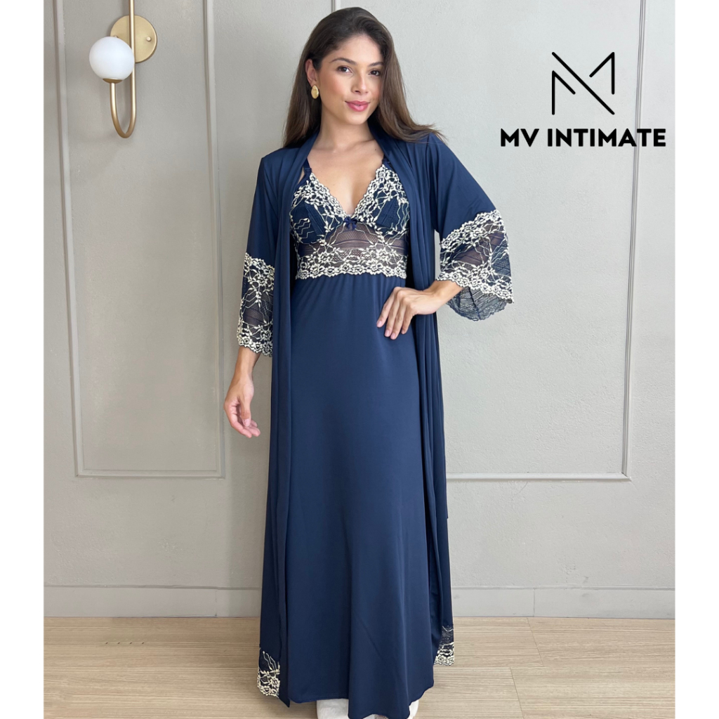 Kit Robe e Camisola Longos de Amamentação Sem Bo