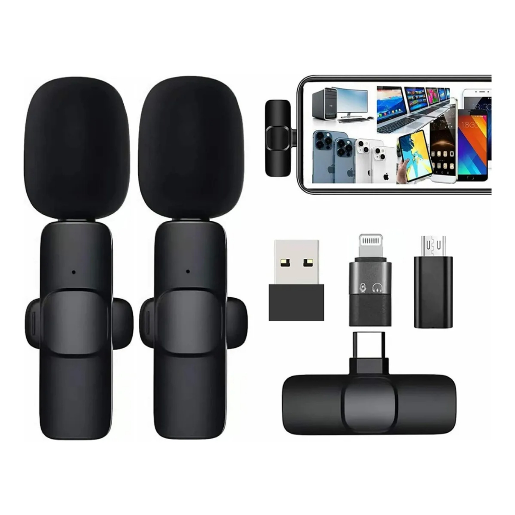 Kit Microfone Sem Fio Duplo Lavalier para Tipo C |
