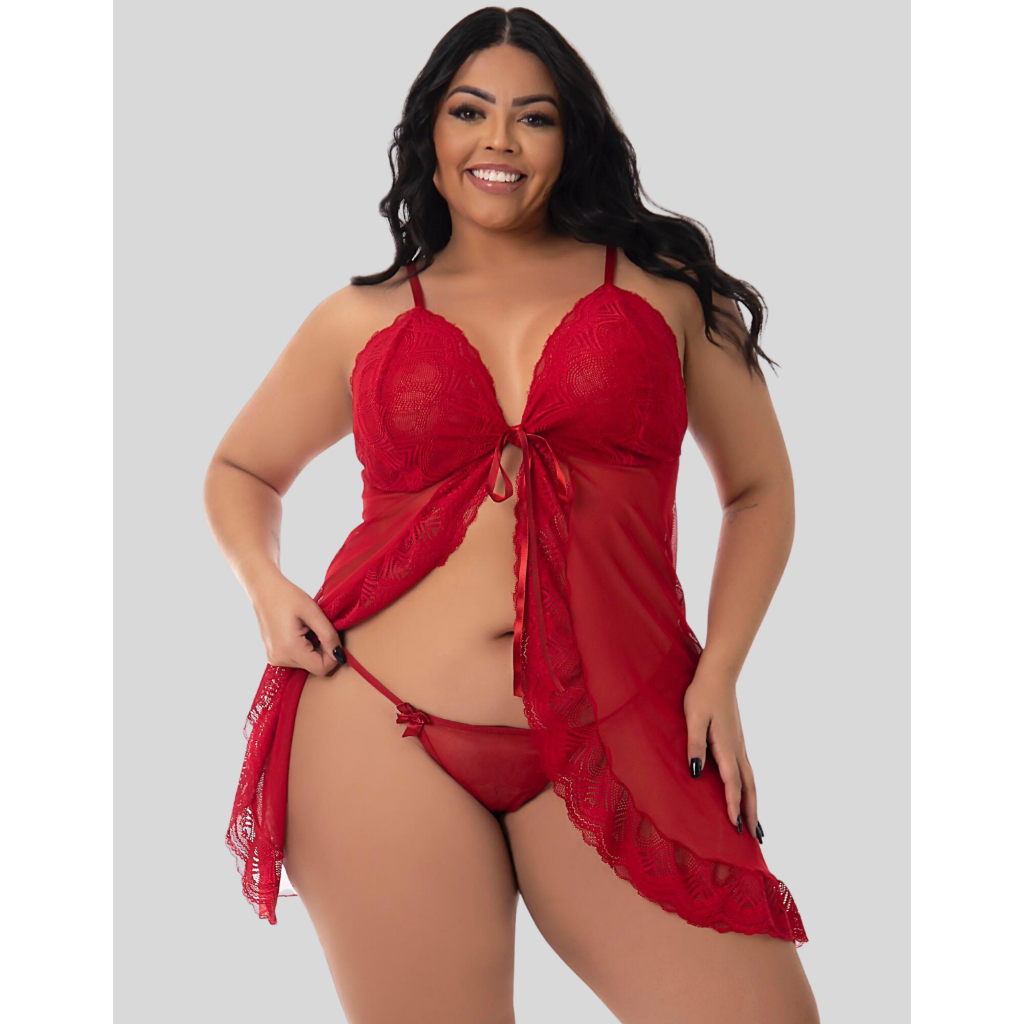 Camisola Plus Size Sexy Feminina Abertura Frontal 