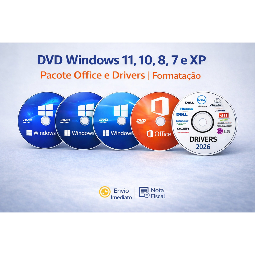 DVD Windows 11, 10, 8, 7 e XP | Pacote Office e Dr