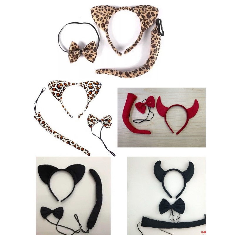 Kit Tiara Animal (Gato,Onça,Diabo)Com Gravata Bor