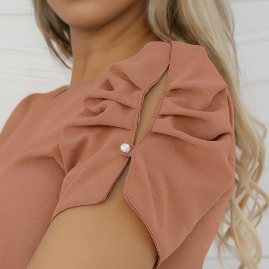 Blusa Manga Princesa Curta Elegante Tendência Mod