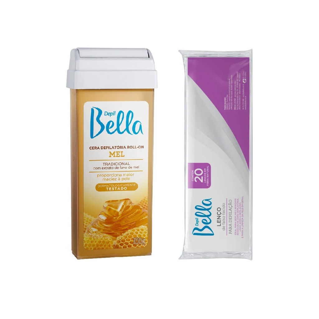 Depil Bella Kit Cera Quente Roll-On Mel 100g + Len