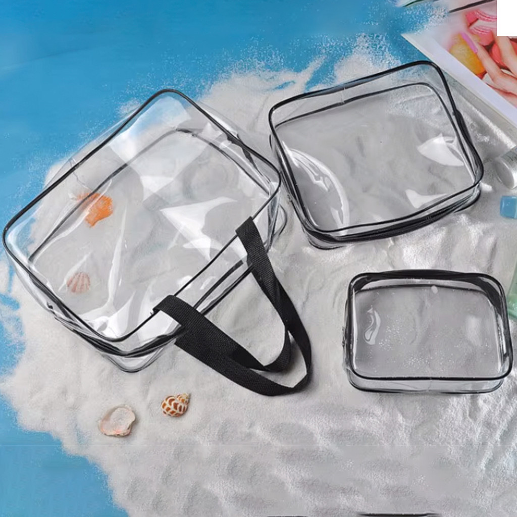 Kit 3 Bolsa Viagem Transparente Nécessaire Cores 
