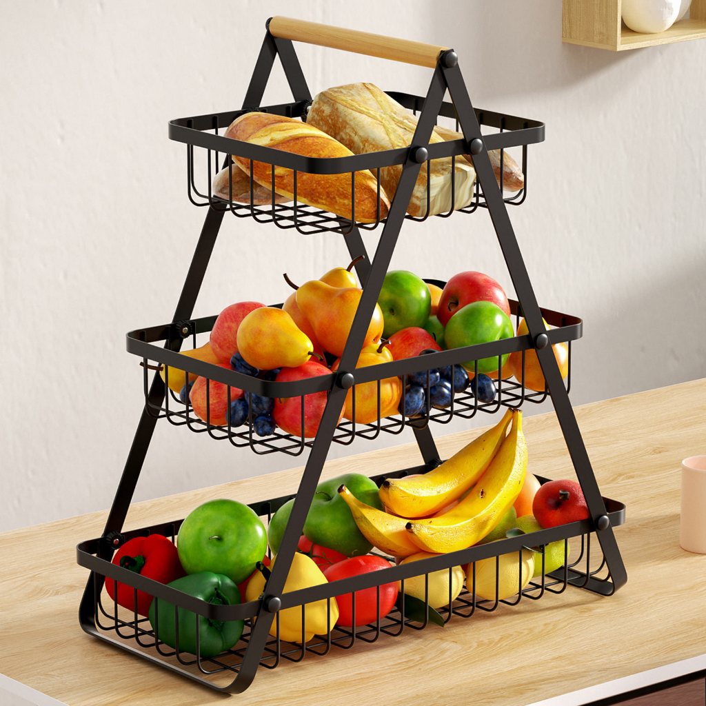 Fruteira De Mesa Organizador De Frutas Cesto Metal
