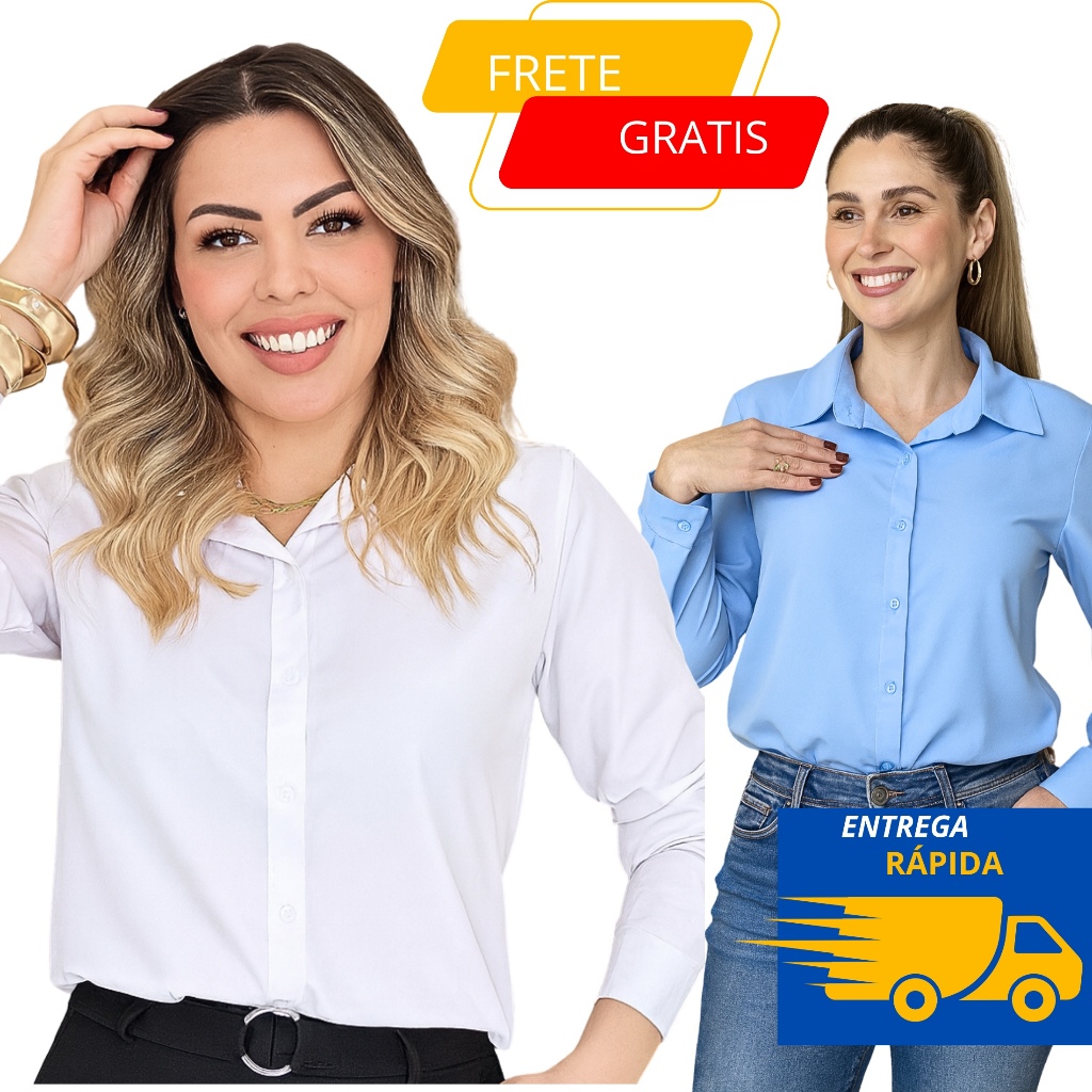 Camisa Social feminina Manga Longa com Botões Gol