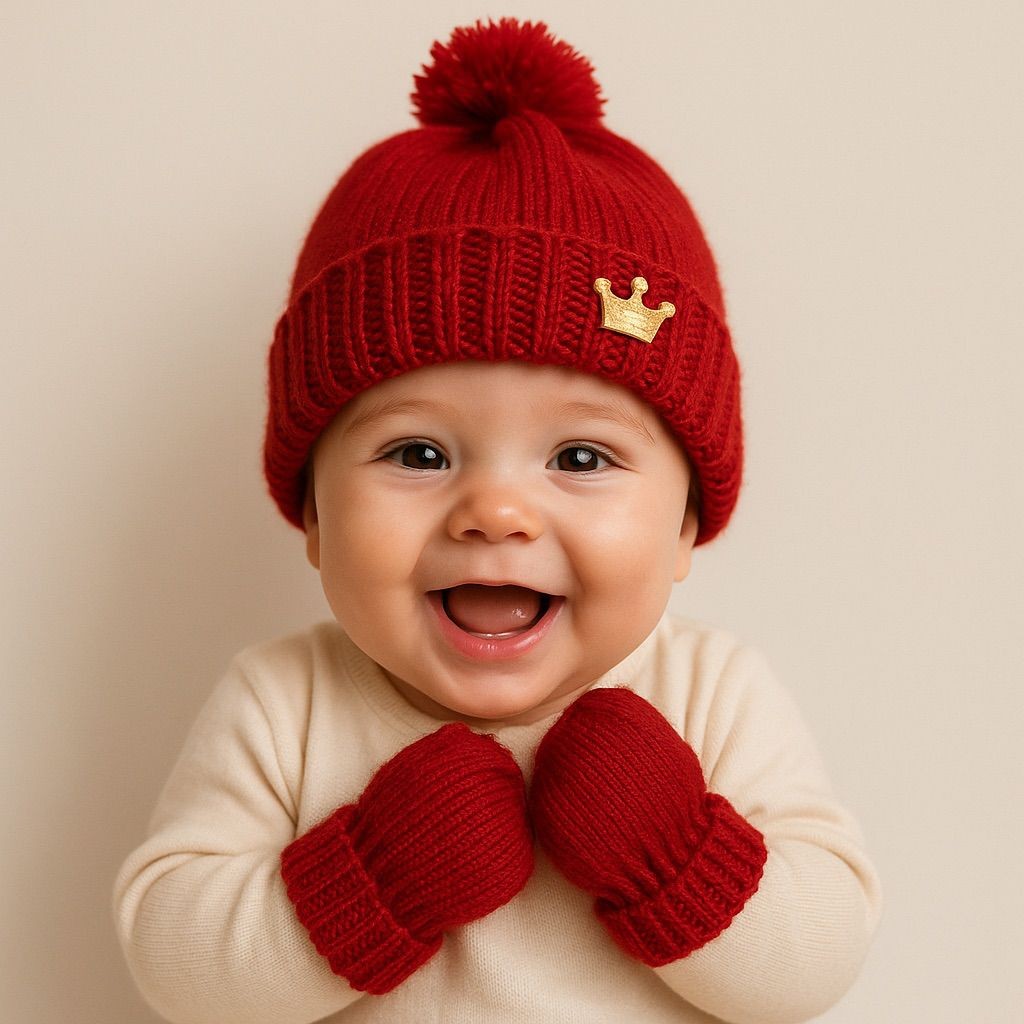 Kit Touca E Luva Tricô Bebê  Recém Nascido Saí