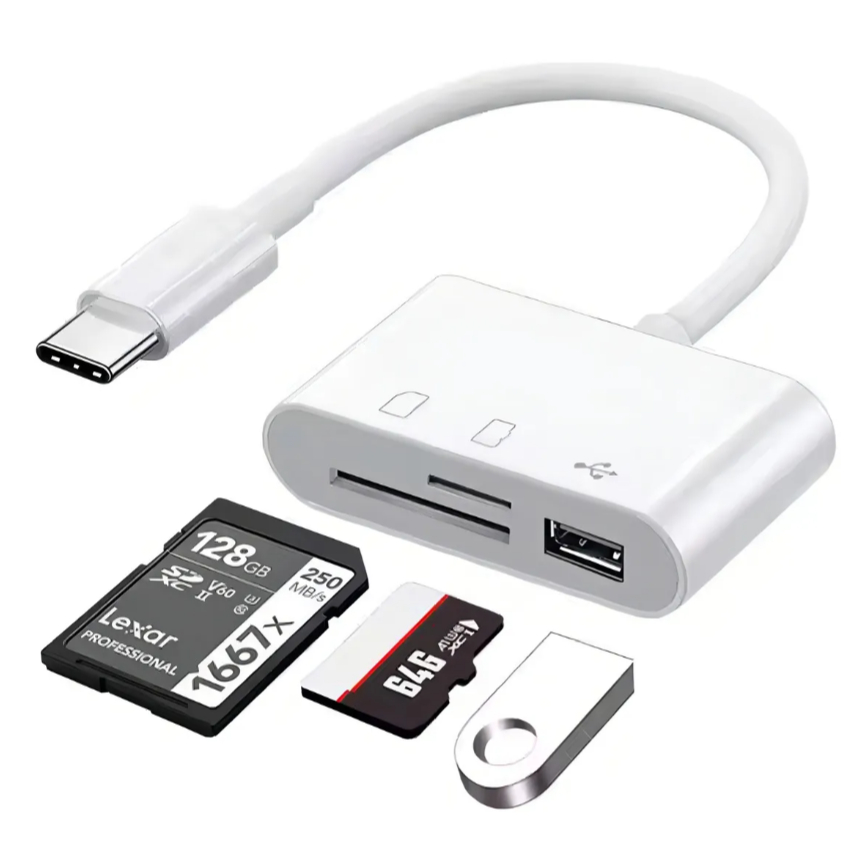 Adaptador Tipo-c Leitor De Cartão Sd, Tf E Usb Wa