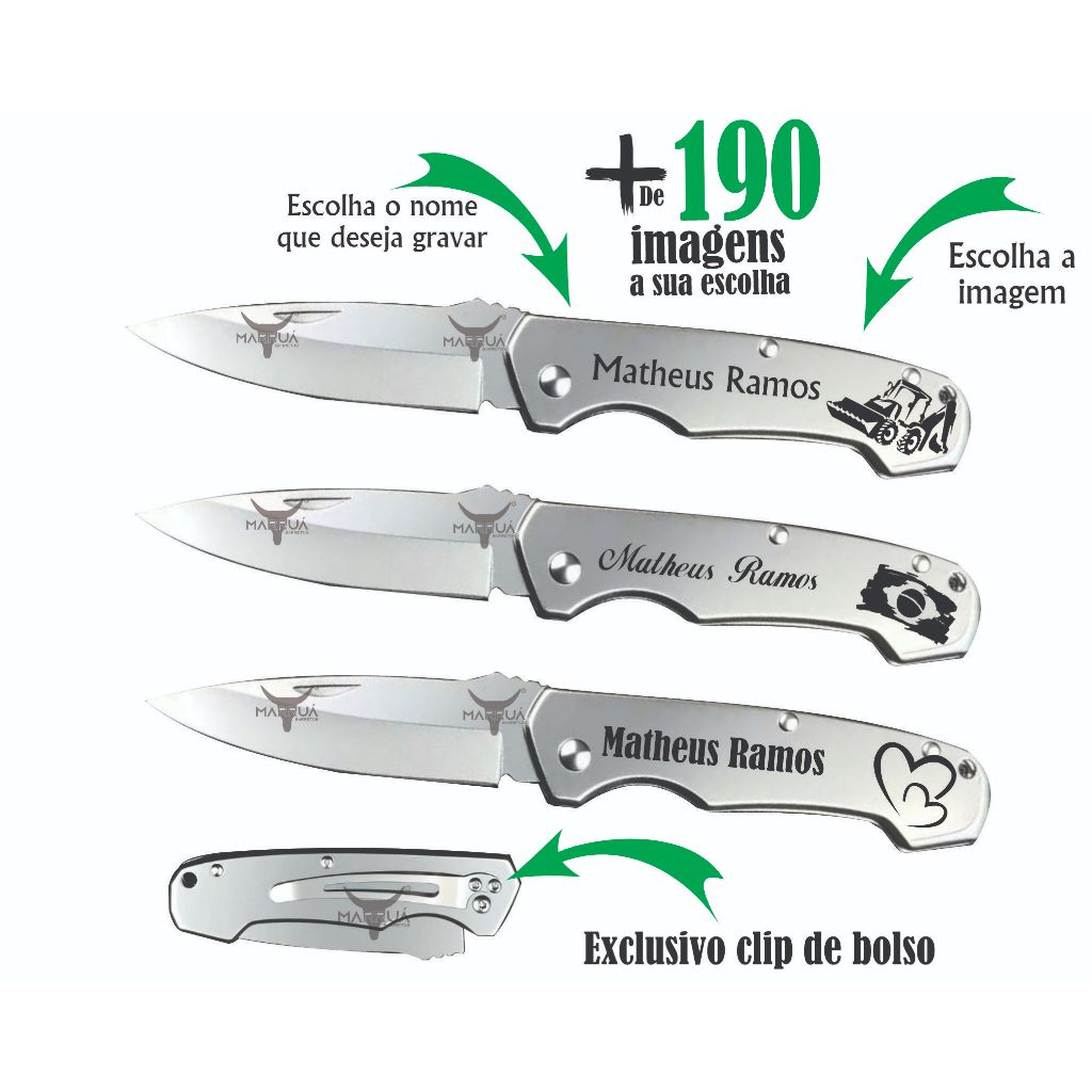 Canivete de bolso em inox  Marruá J Personalizado