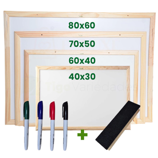 Quadro Lousa Escolar Branco Moldura em Madeira