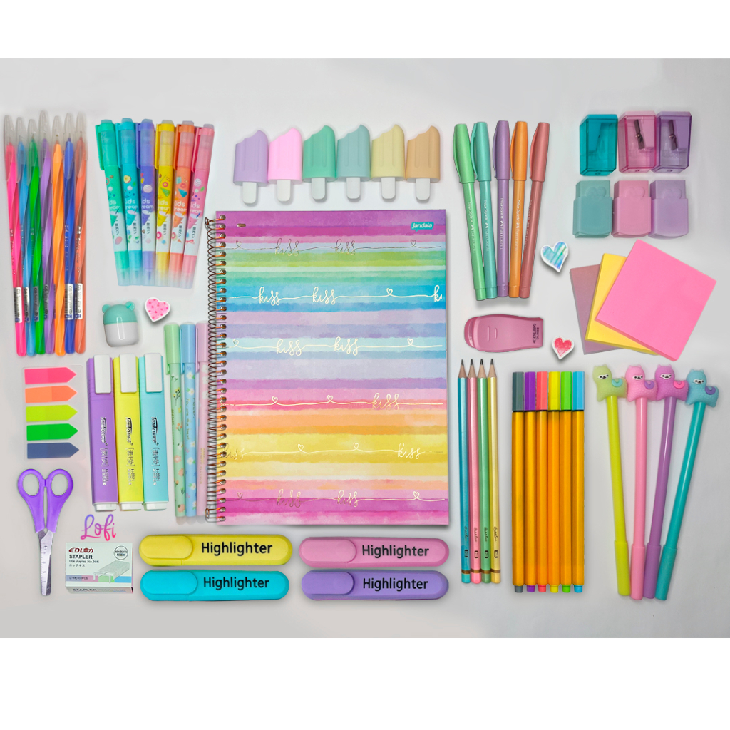 Kit Material escolar 63 itens com Caneta Caderno M