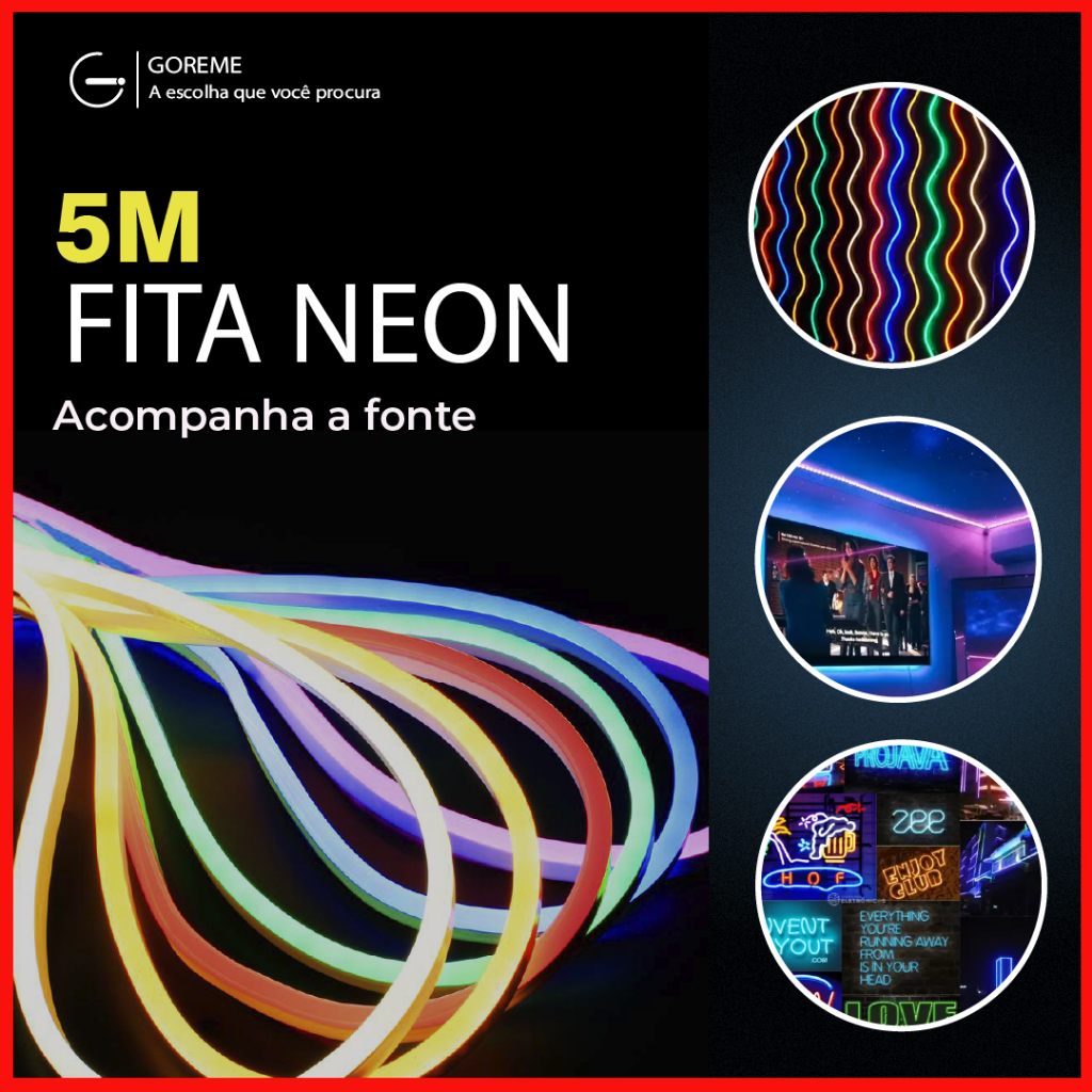 Fita de LED Mangueira Neon 5 Metros IP65 Flexível
