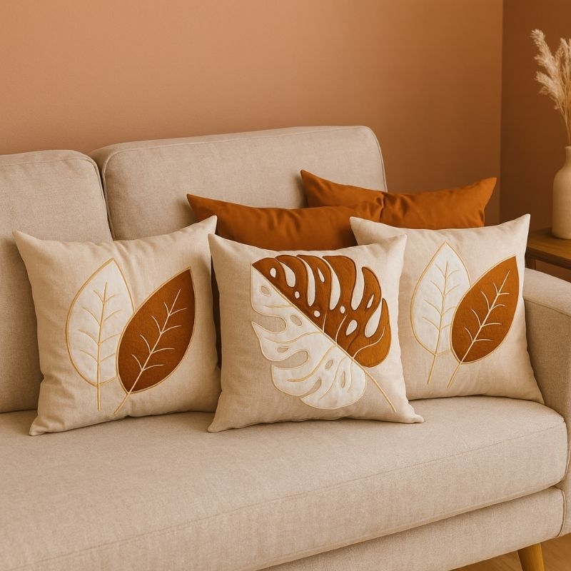 Kit 5 Capas de Almofadas Bordadas  Tecido Linho Bo