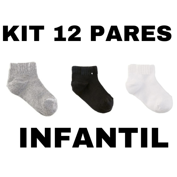 kit 12 pares meias infantil algodão 3 a 12 anos