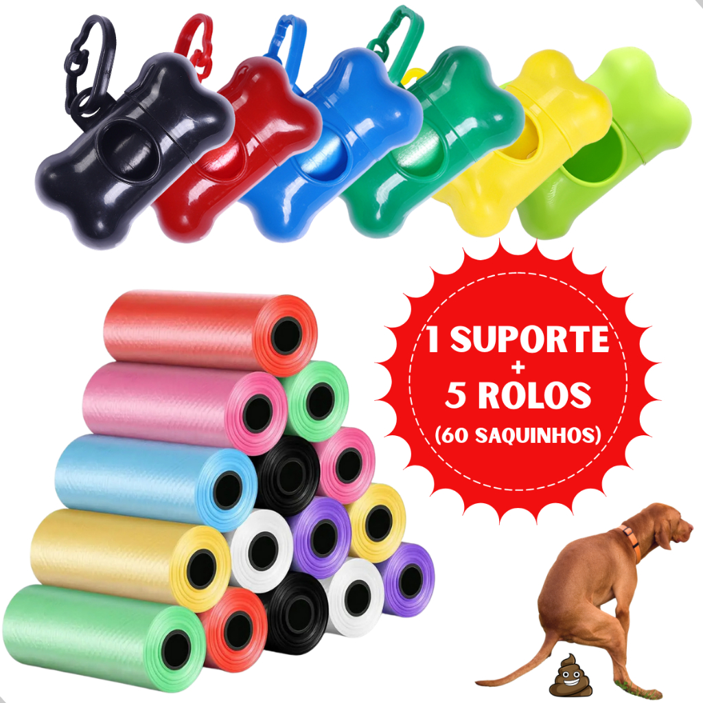 Kit Com 5 Rolinhos e 1 Suporte Cata Caca Higienico