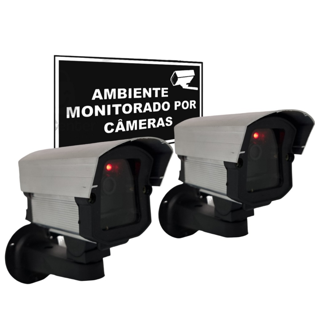 Kit 2 Câmeras Falsas Com Led Bivolt  +  Placa Amb