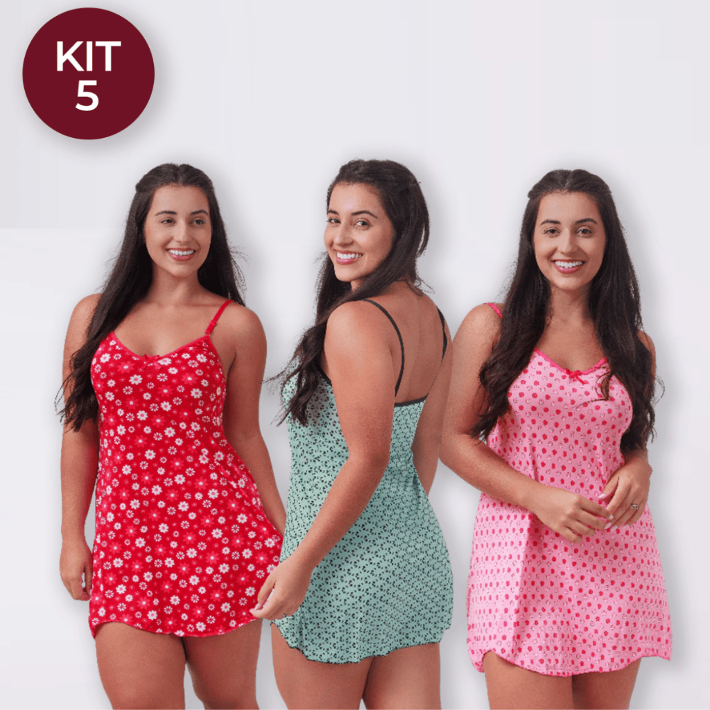Kit 5 Camisolas Feminina Poliéster Estampada Adul
