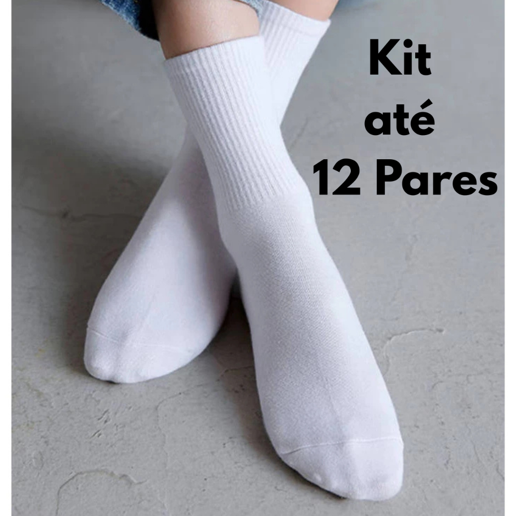 Kit Pares Meia Cano Alto Feminino e Masculino