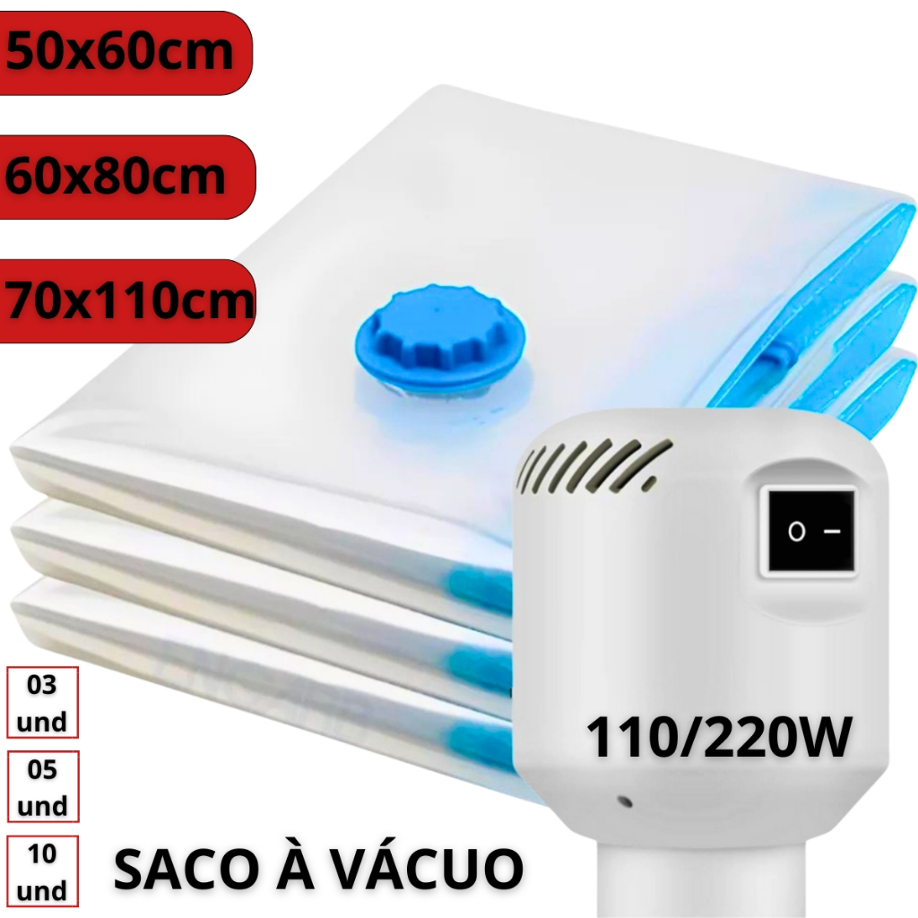 Kit 10 Saco a Vácuo + Bomba Elétrica 110v 220v O