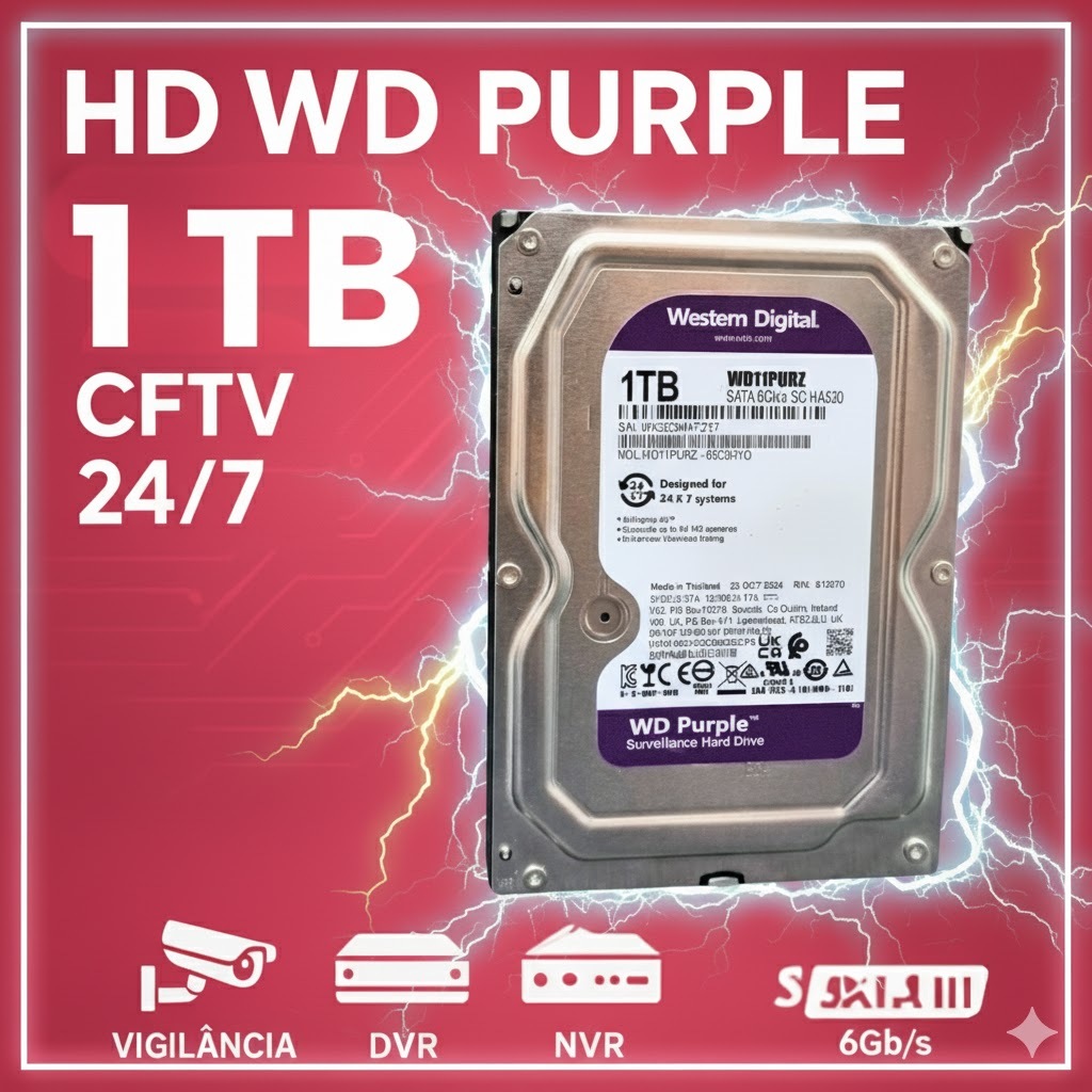 HD 1TB WD Purple WD10PURZ 3.5 SATA Para DVR CFTV S