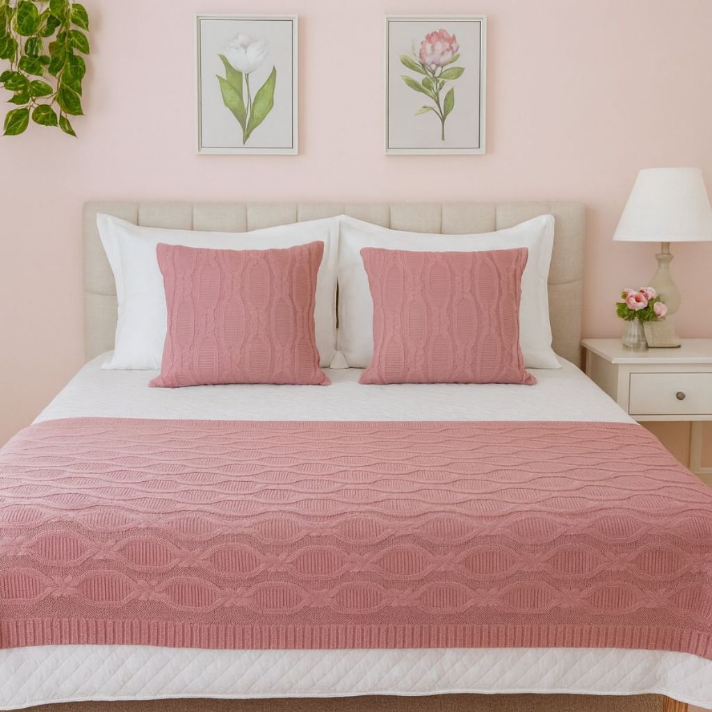 Kit Peseira Manta Tricot Luxo + 2 Capas de Almofad