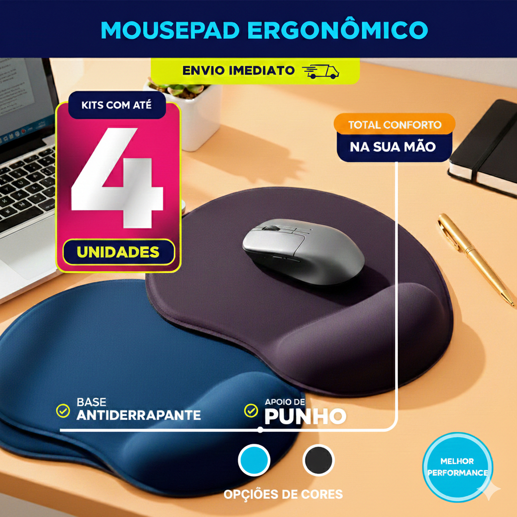 Mousepad Gamer Para Estudo Kit 4 und Com Apoio De 