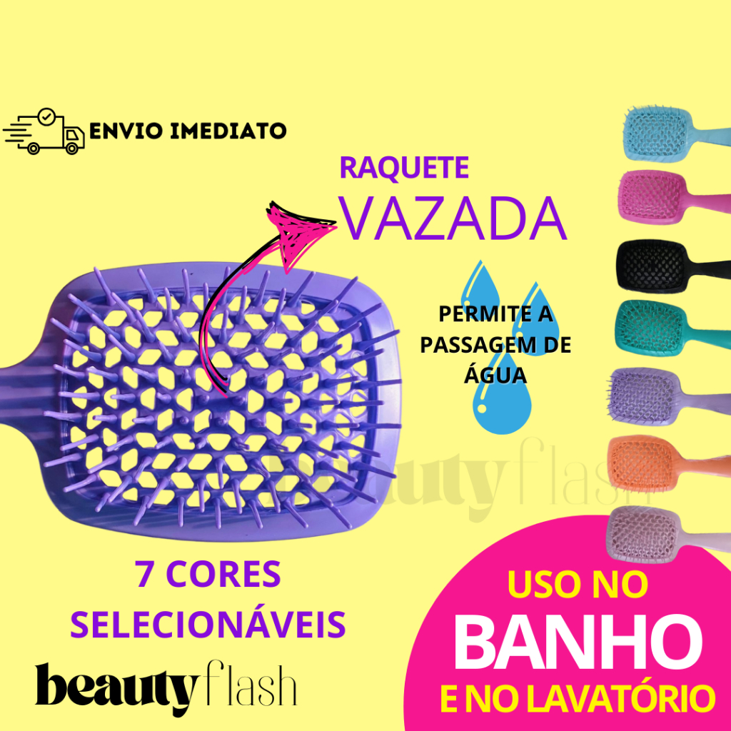Escova Raquete Vazada Beauty Flash para Banho e La