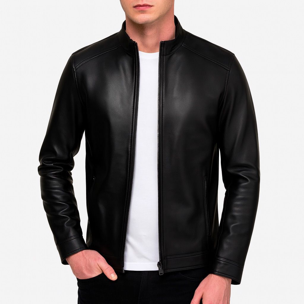 Jaqueta de Couro Masculina Lisa Moderna Confortáv