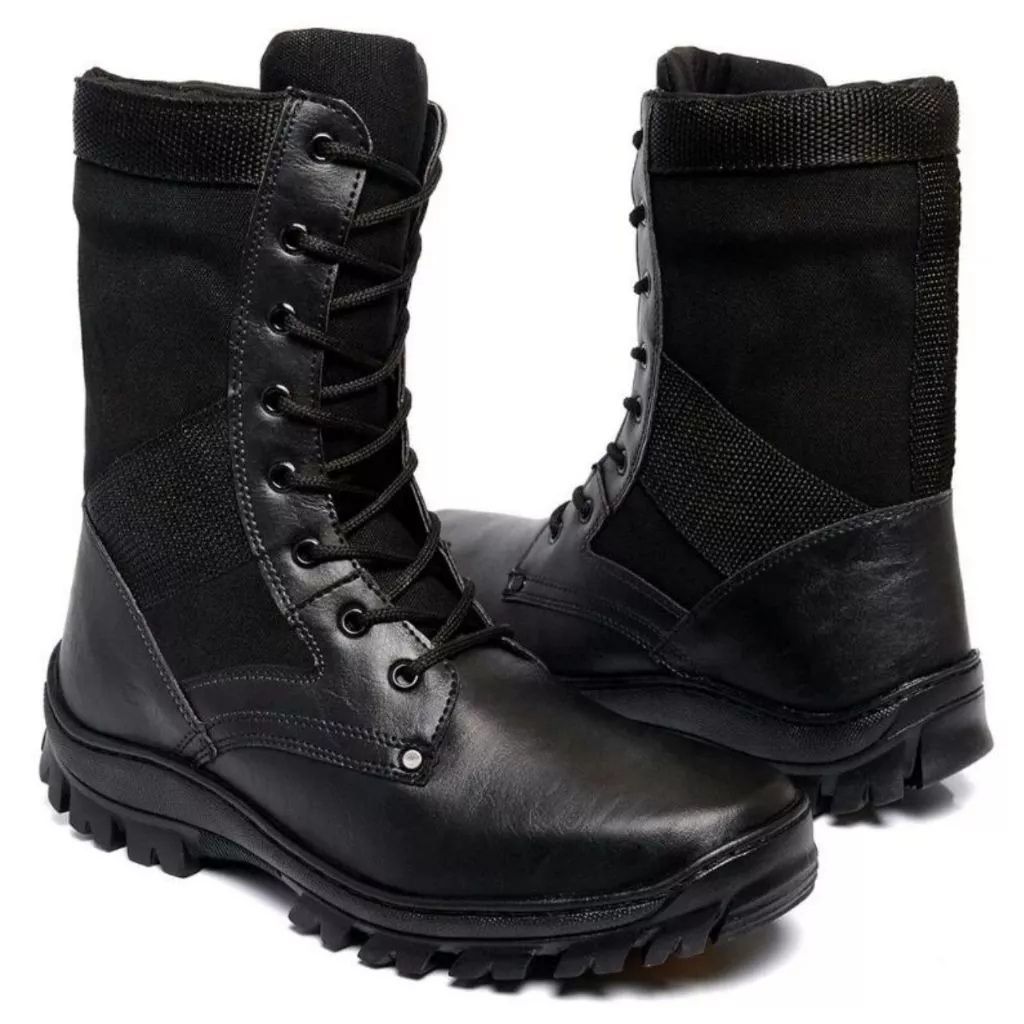 Bota Masculina Militar Motoqueiro De Couro Reforç