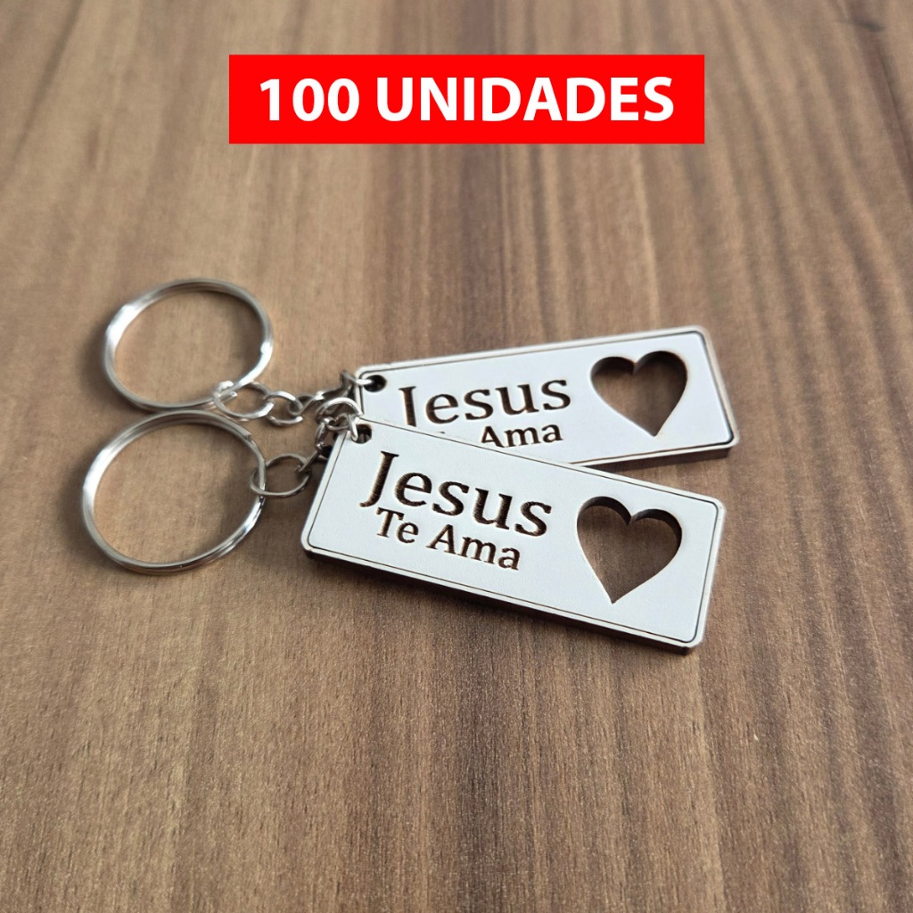 Kit Chaveiros Jesus te Ama com Coração Vazado em
