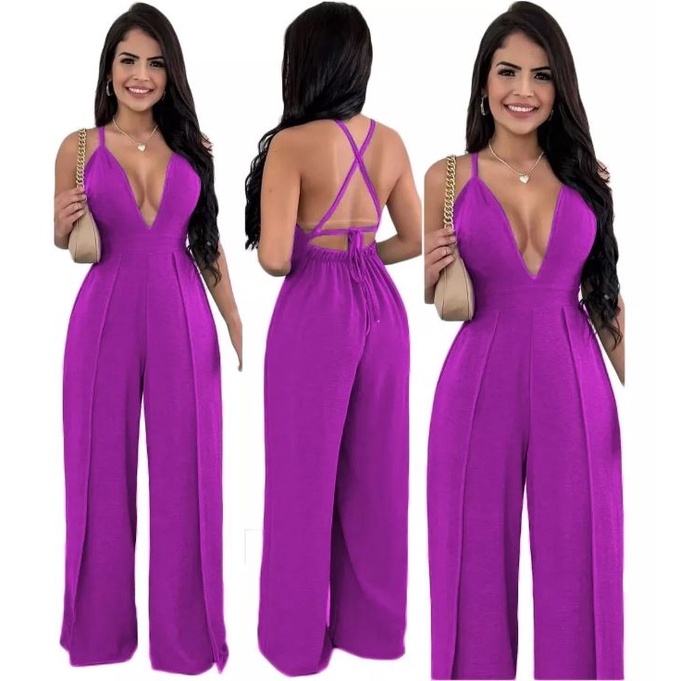 Macacao Feminino Decotado Alcinha 2 Fendas Pantalo