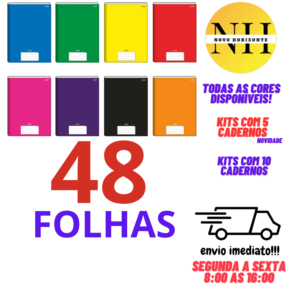 Kit 10 OU 5 Cadernos Brochura Grande A4 48 folhas 