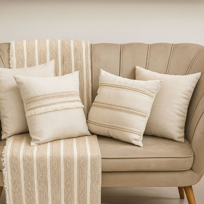 Kit 4 Capas de Almofada Linha Boho Chic 2 Lisas 2 