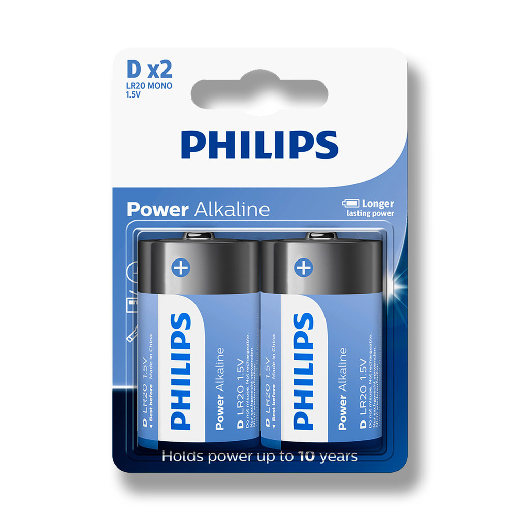 Pilha Alcalina D Philips Bateria Grande LR20 2 uni