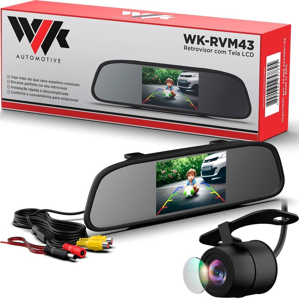 Retrovisor Automotivo com Tela + Câmera de Ré Le