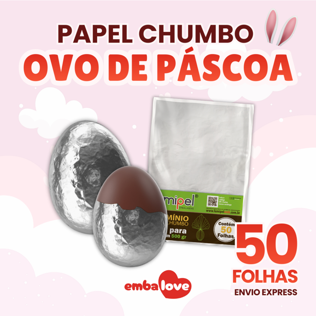 50 Papel Chumbo Alumínio Cortado P/ Ovos de Pásc
