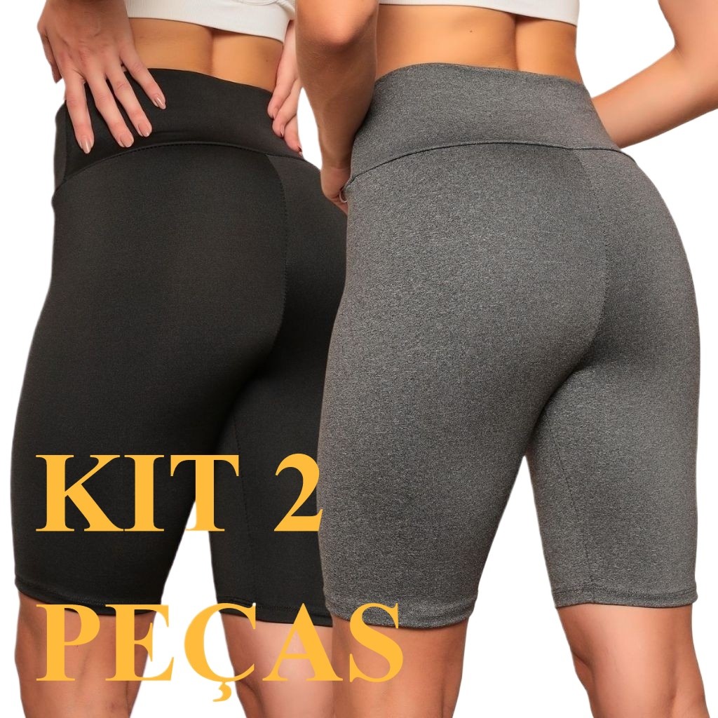 KIT 2 Bermuda Legging Feminino Suplex Cintura Alta